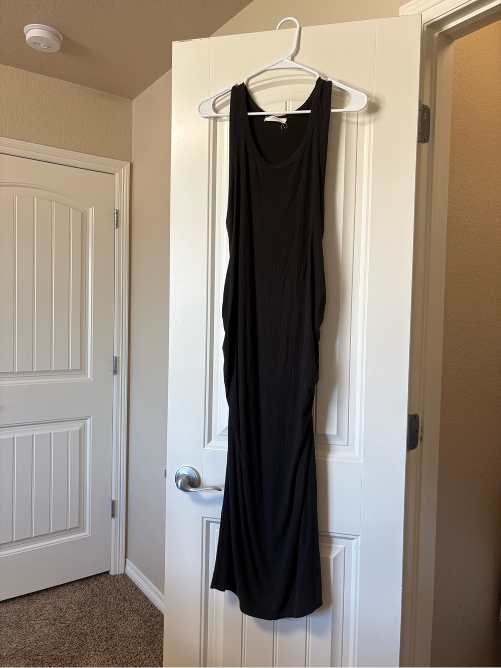 Hello Miz Maternity Ribbed Black Sleeveless Midi Dress - Classic Tank Style